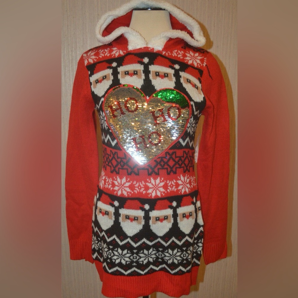 New No Boundaries Red Santa Sweater with Sequins